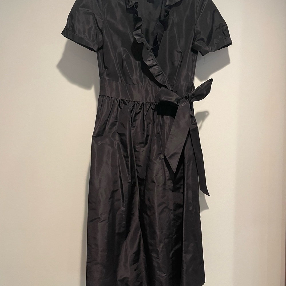 J. Crew Black Wrap Ruffled Midi Dress